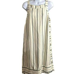 Akemi and Kin Anthropologie Women's Cream Navy Side Button Dress 6 Frayed Hem